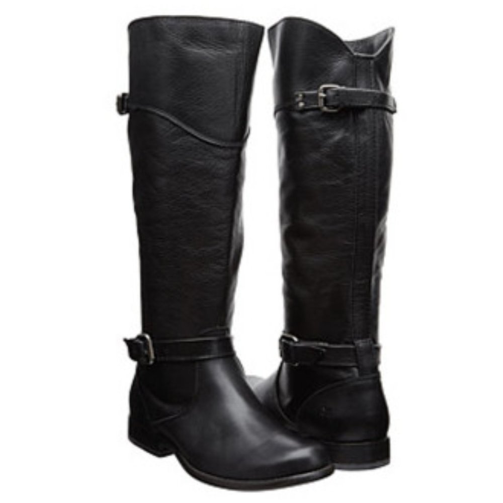 Frye Black Leather Knee-High Heeled Riding Boots